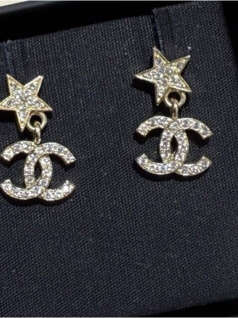 CHANEL Gold-Tone Crystal CC Drop Star Earrings - Gold
